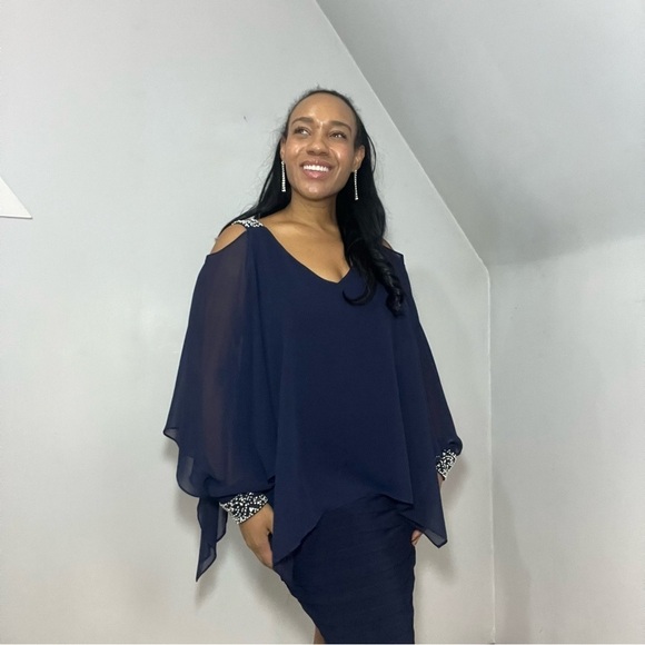 Vintage blue cocktail dress embellished midi formal gown evening wear new years - Picture 12 of 16